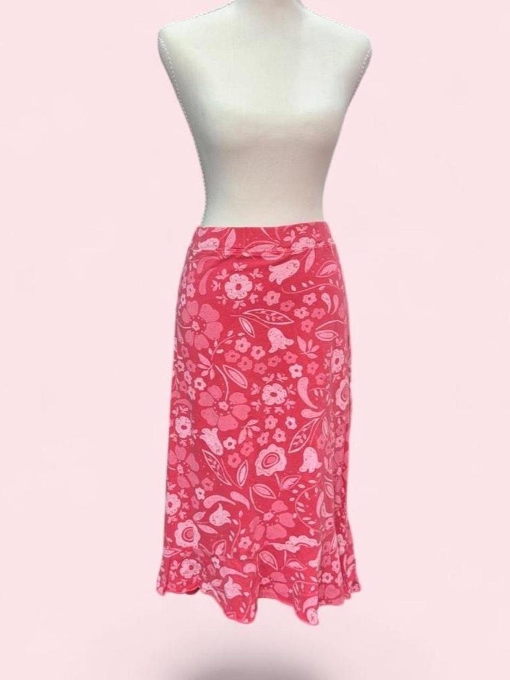 Vintage Fresh Produce Coral Pink Floral Midi Skirt